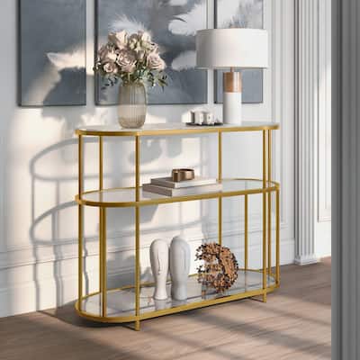 Kints Contemporary Gold 42-inch Glass Top 2-Shelf Sofa Table by Furniture of America