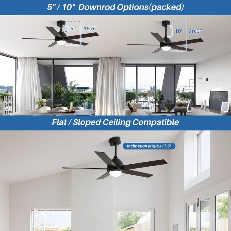 52" Plywood Ceiling Fan with Light and Remote Reversible Quiet AC Motor Dimmable LED Dual Color Blade