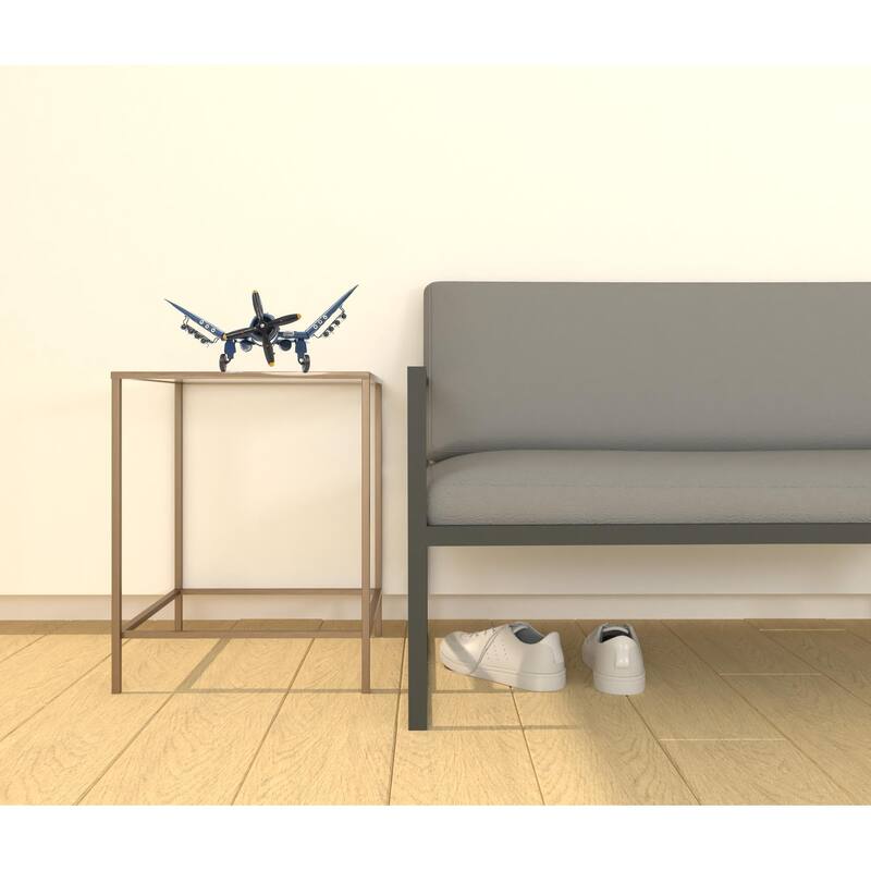 6" Blue Metal Airplane Hand Painted Decorative Airplane - 14 x 13 x 6