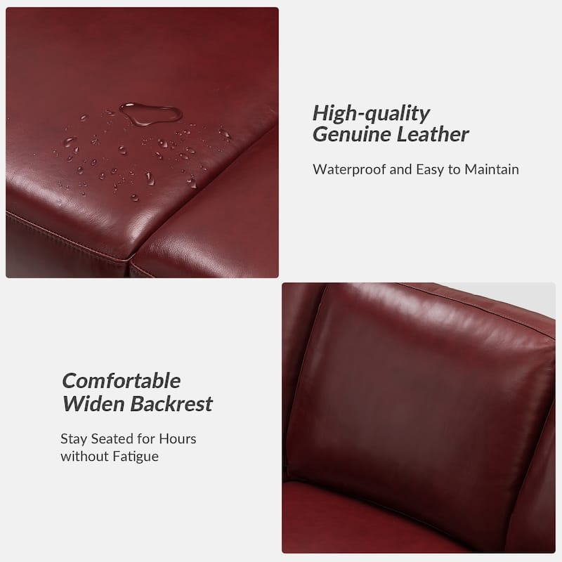 Ernando 83.46" Wide Genuine Leather Sofa with Squared Arms and Pillows