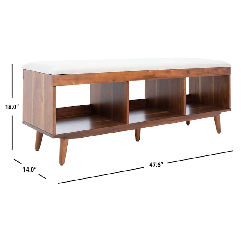 SAFAVIEH Cricket Mid-Century Modern Open Shelf Storage Bench with Cushion