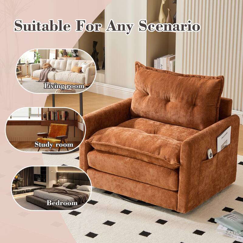 Chenille 360° Swivel Barrel Chair with Memory Foam and Side Pockets