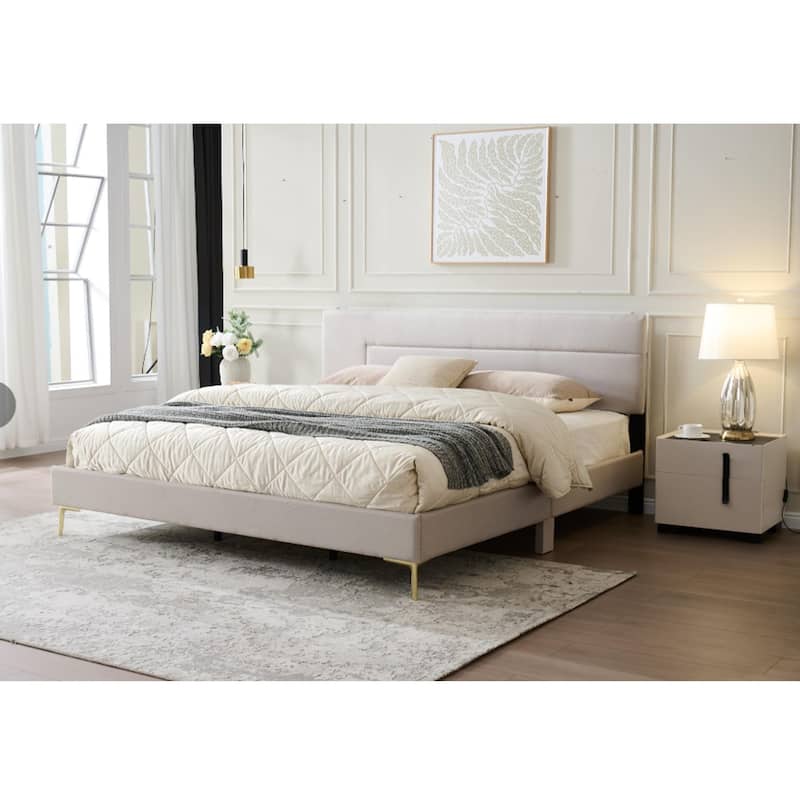 Verona Collection Brown/Gold Wood & Metal Bed Frame Twin to King - King