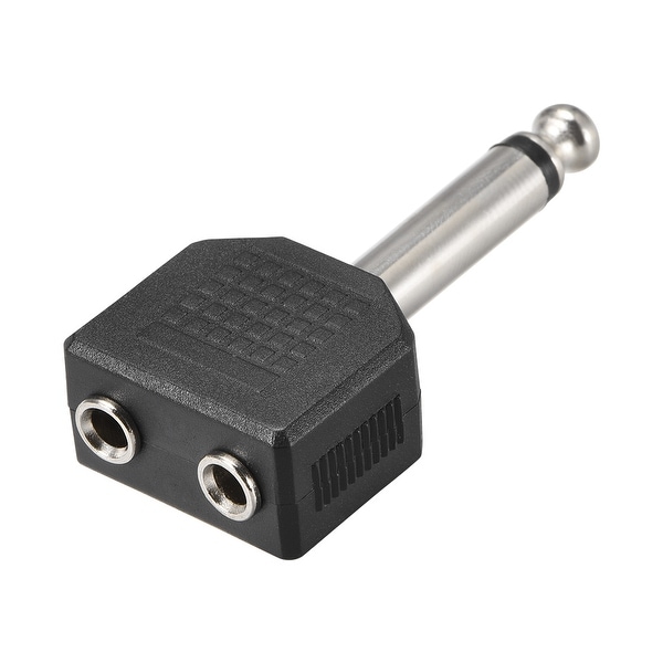 6.35mm Male to Dual 3.5mm Female Splitter Black for Mono Audio Cable Convert