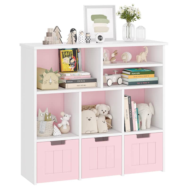 3-Tier Toy Storage Cabinet and Bookcase, Multi Shelf with Cubby Organizer Cabinet