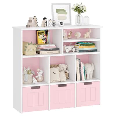 3-Tier Toy Storage Cabinet and Bookcase, Multi Shelf with Cubby Organizer Cabinet