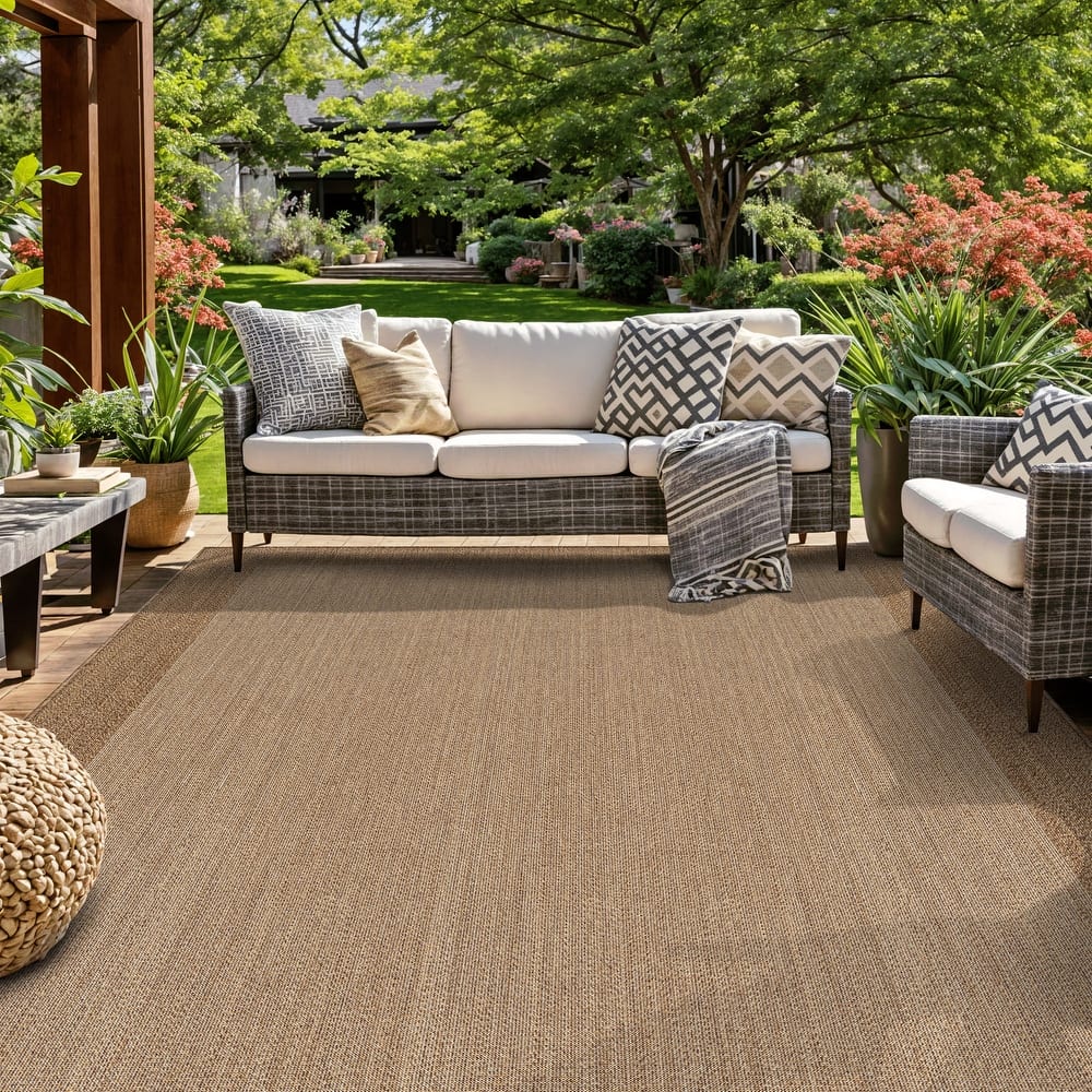 World Rug Gallery Geometric Border Indoor/Outdoor Flat Woven Area Rug