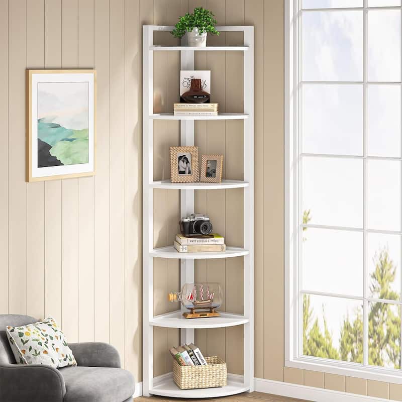 5 Tier Corner Shelves, Rustic Industrial Corner Bookshelf Bookcase