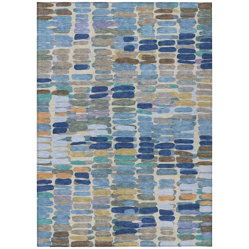 Machine Washable Indoor/ Outdoor Modern Caps Chantille Rug