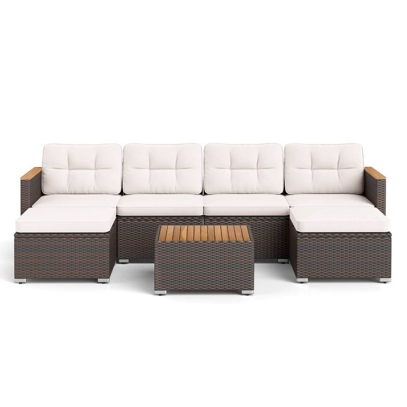 Costway 7 PCS Wicker Conversation Set with Seat & Back Cushions Wood - See Details
