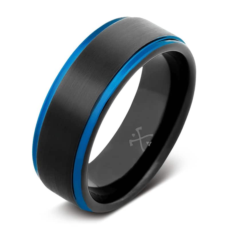 Manly Bands THE DJ Tungsten Black and Blue Plated 8mm Satin Finish