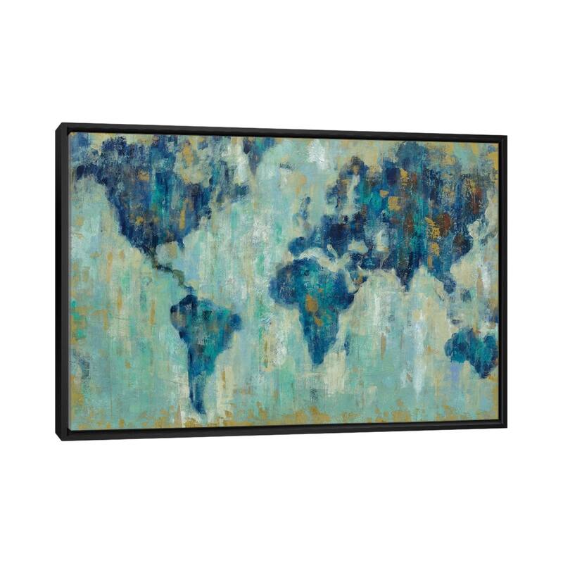 iCanvas "Map Of The World" by Silvia Vassileva Framed Canvas Print - Black - 26x40