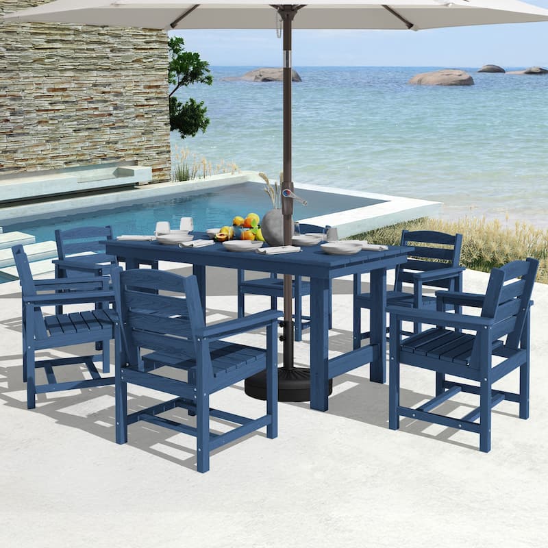 7-Piece HDPE Outdoor Dining Table Sets with Umbrella Hole - 1-Table 6-Chairs