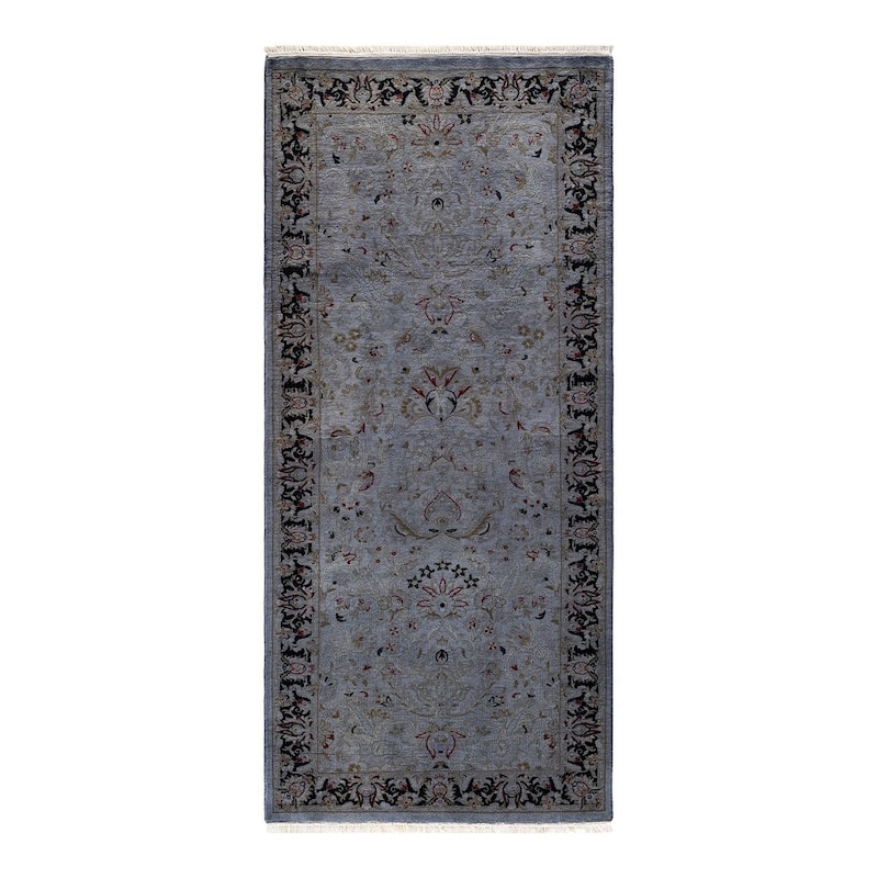 Overton Hand Knotted Wool Vintage Inspired Modern Contemporary Overdyed Gray Runner Rug - 2' 7" x 6' 0"