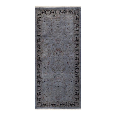 Overton Hand Knotted Wool Vintage Inspired Modern Contemporary Overdyed Gray Runner Rug - 2' 7" x 6' 0"