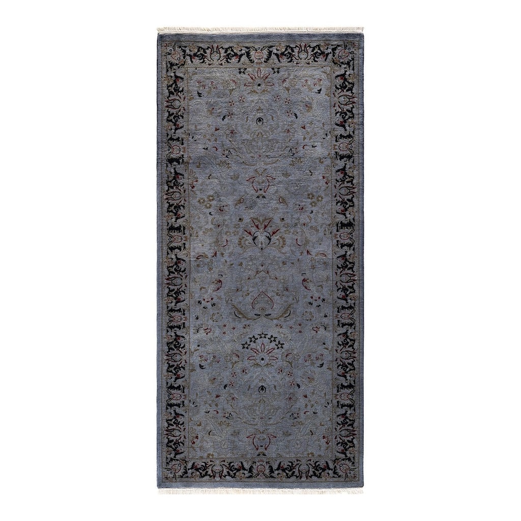 Overton Hand Knotted Wool Vintage Inspired Modern Contemporary Overdyed Gray Runner Rug - 2' 7" x 6' 0"