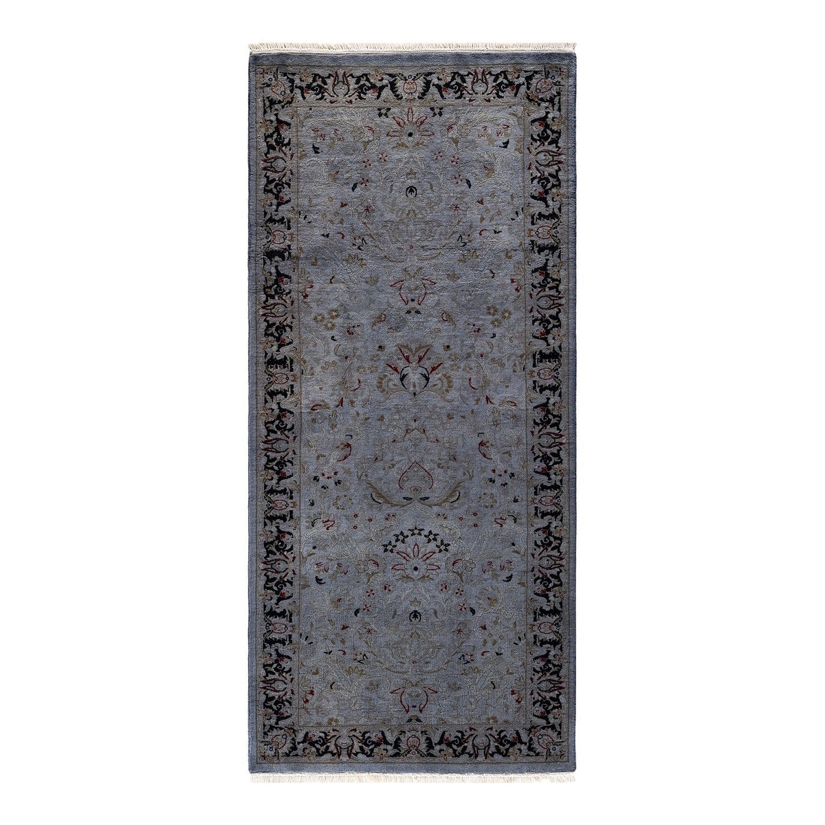Overton Hand Knotted Wool Vintage Inspired Modern Contemporary Overdyed Gray Runner Rug - 2' 7" x 6' 0"