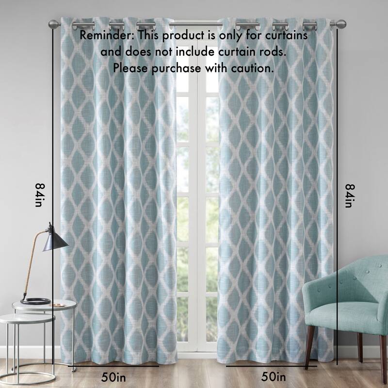 Printed Ikat Blackout Curtain Panel(Only 1 Pc Panel) - Aqua - 84 Inches