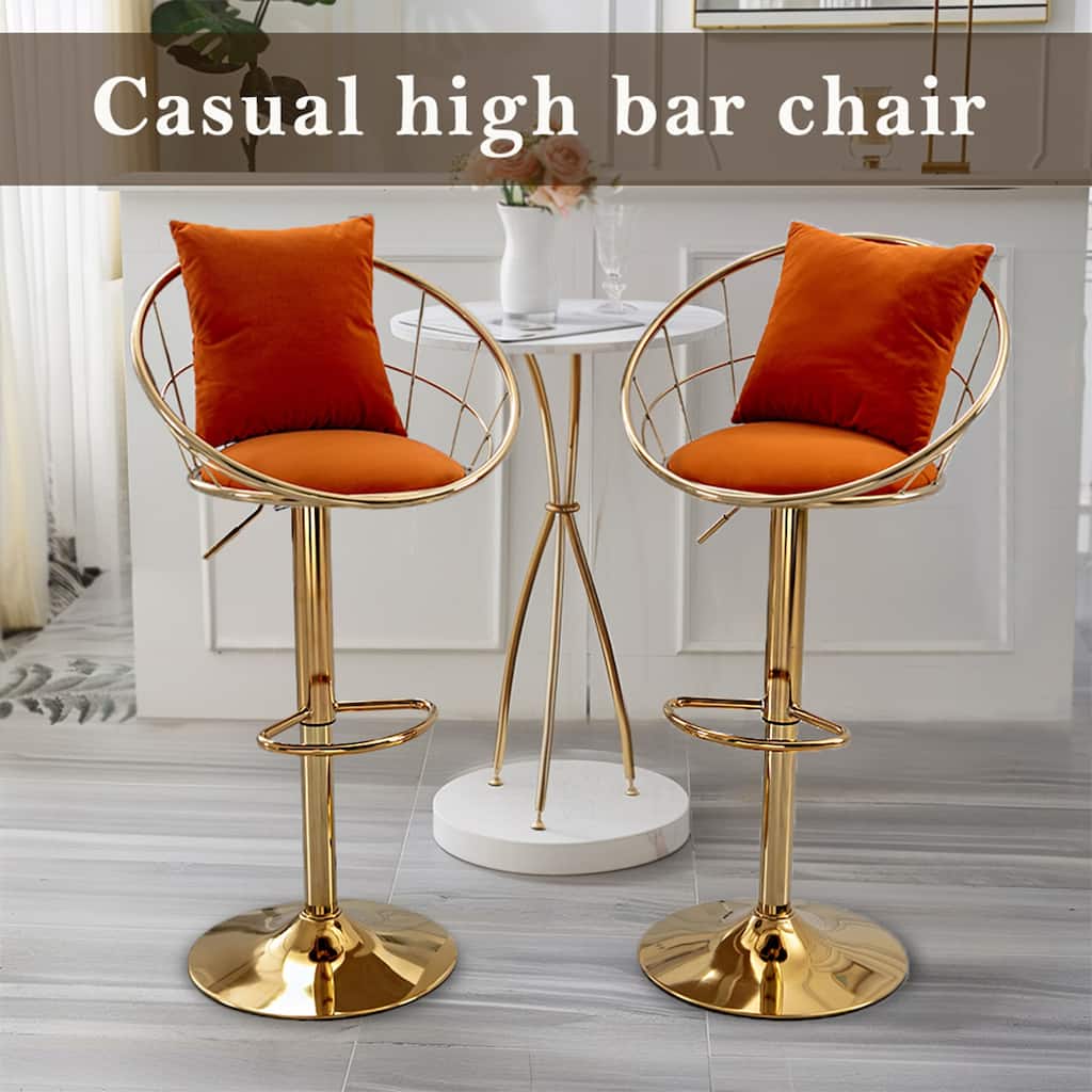 Set of 2 Velvet Bar Chair with Gold Plated Adjustable Height and 360 Degree Rotation