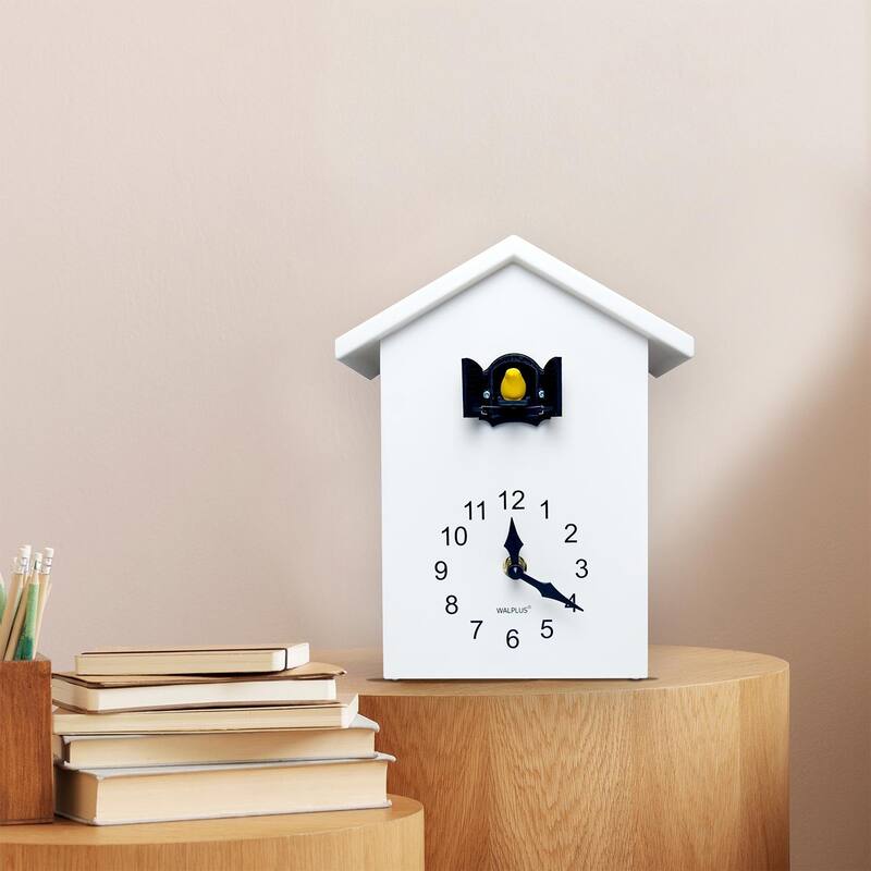 Walplus White Minimalist Cuckoo Clock Colorful Window 4 Changeable Birds