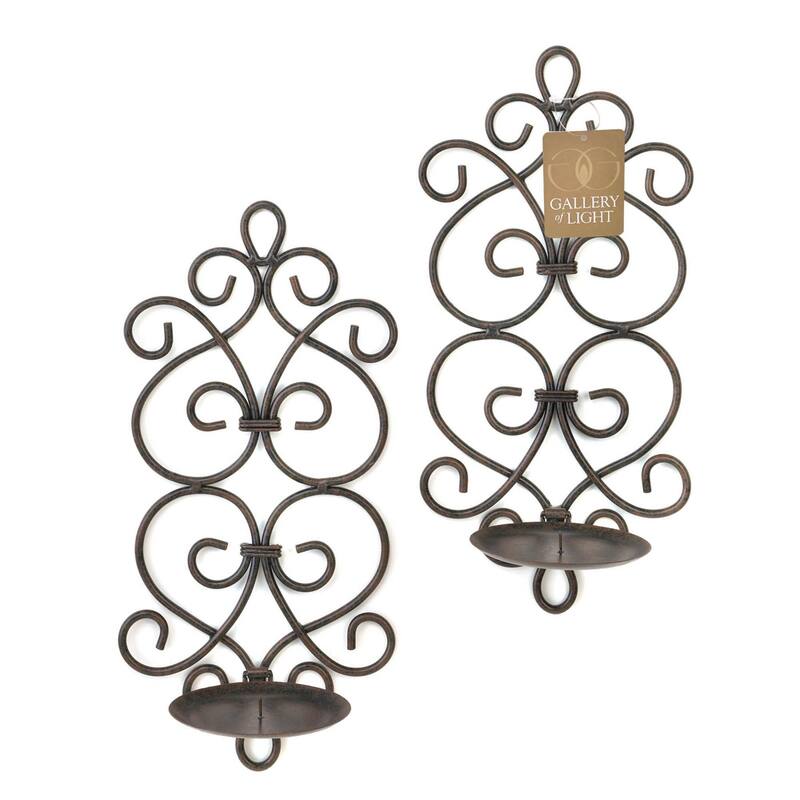 Scrollwork Candle Wall Sconces - 13" - Black - Set of 2