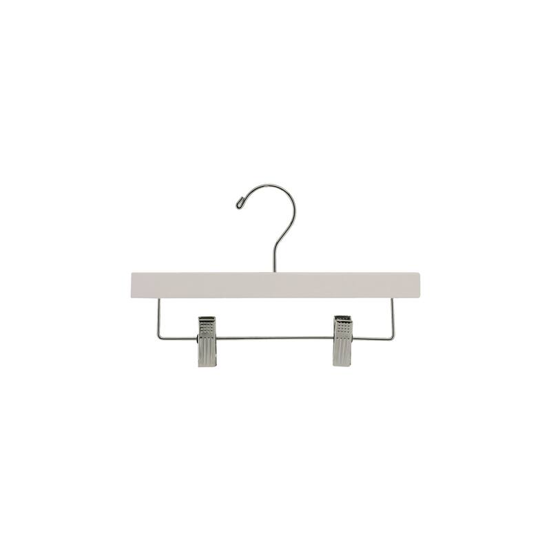 Kids White Bottoms Hanger with Clips, 11" Length x 5/8" Thick, Chrome Hardware Box of 25
