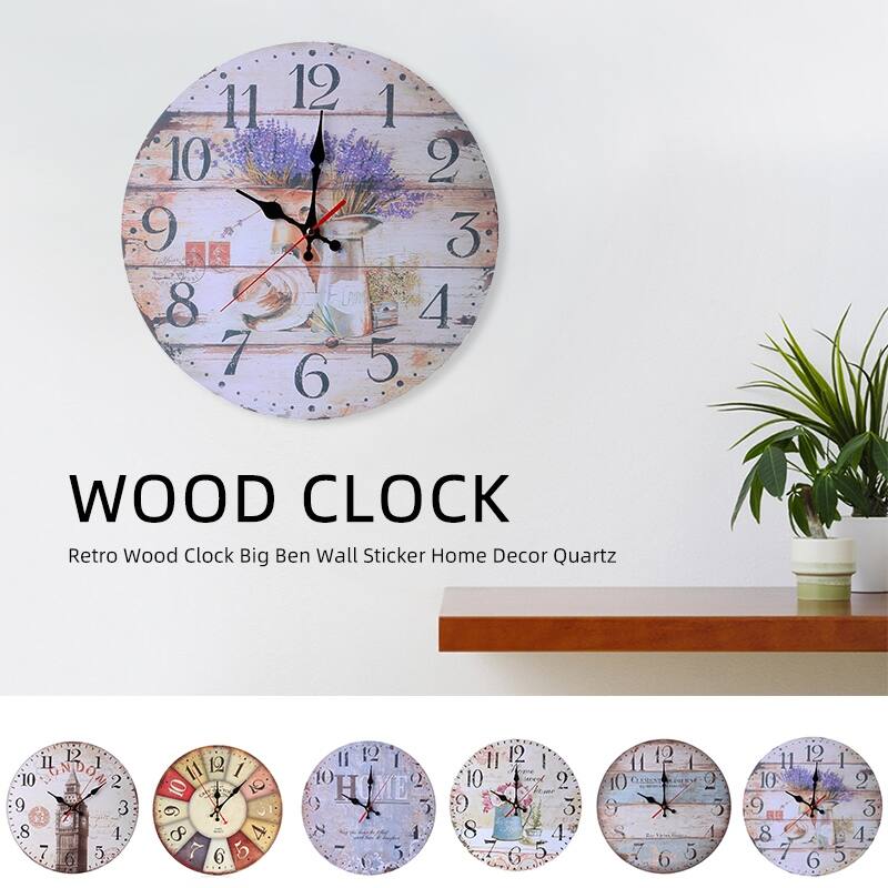Retro Wood Clock Big Ben Wall Sticker Home Decor Quartz,6 style