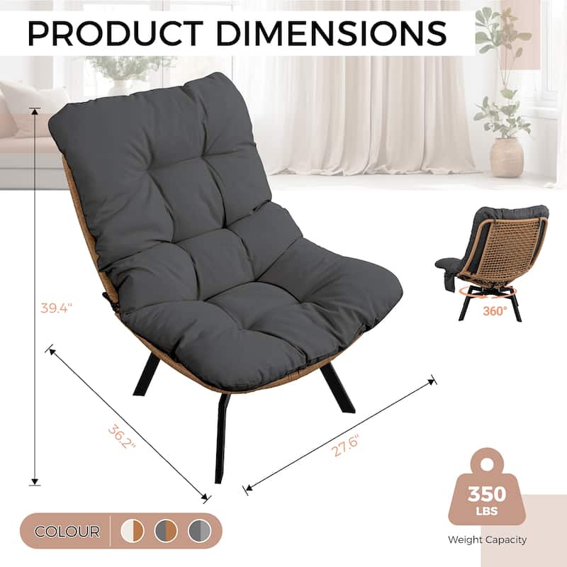 Outdoor Wicker Swivel Chair,Nature Rattan Patio Rotating Chair with Cushion