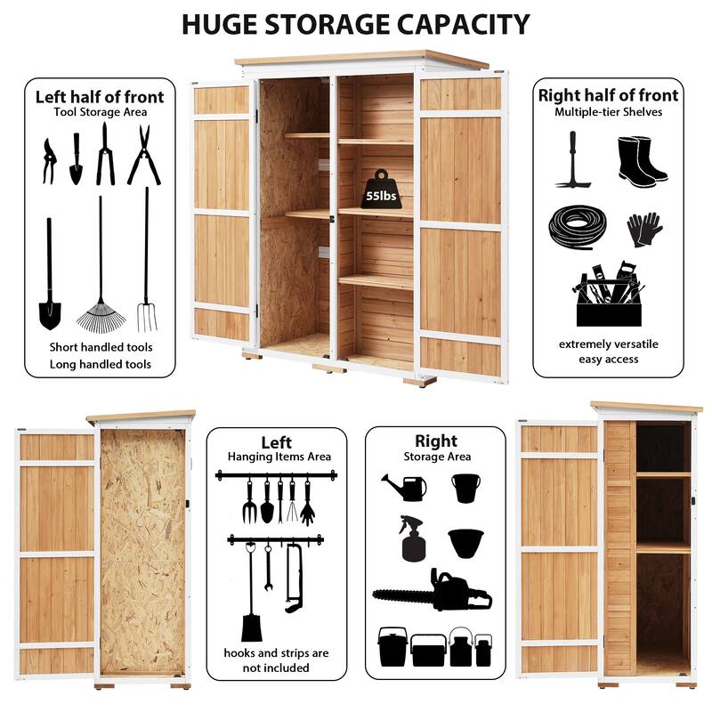 Roomfitters 5.5ft Outdoor Wood Storage Shed with Waterproof Roof and Multiple Shelves