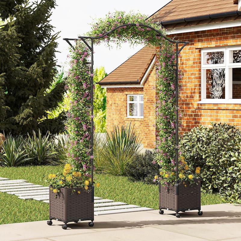 Costway 82”L x 99”H Garden Arch Trellis with 2 Self-watering Planter - See Details