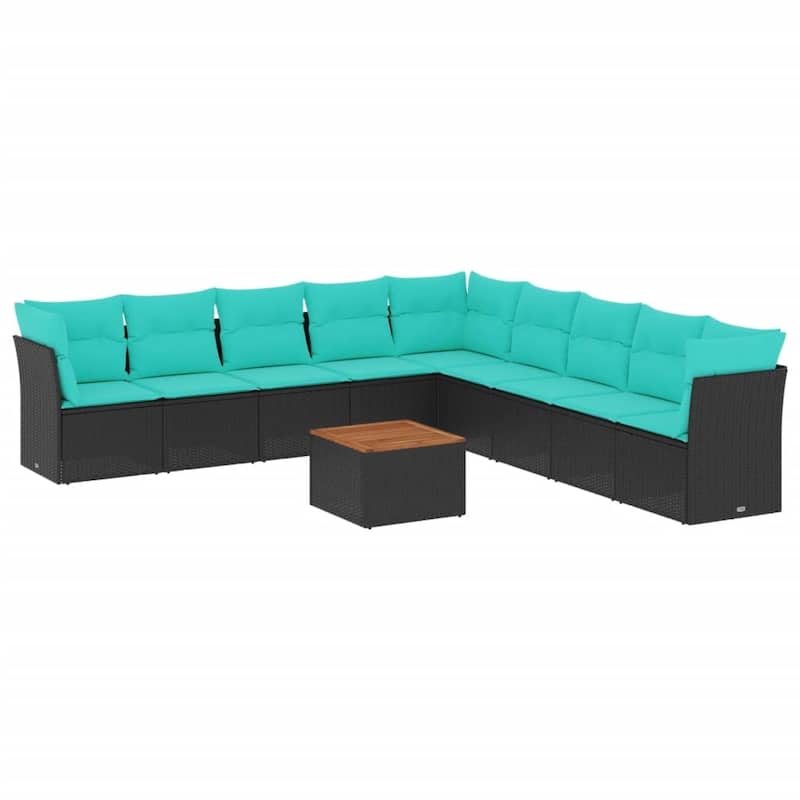 vidaXL 10 Piece Patio Sofa Set with Cushions Black Poly Rattan - 113.8x33.5x113.8