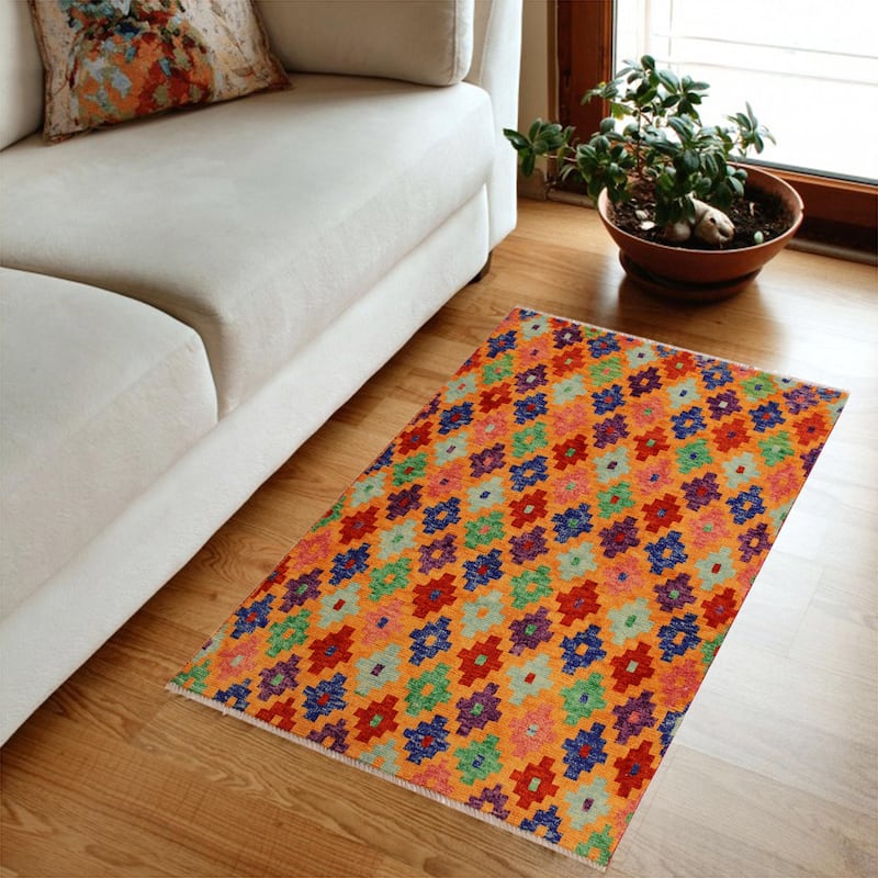 Eclectic Balochi Tang Orange/Red Hand Knotted Wool Rug - 3'4'' x 4'10''