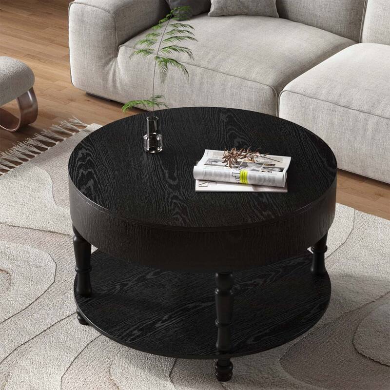 Modern Round Coffee Table with Dual Storag