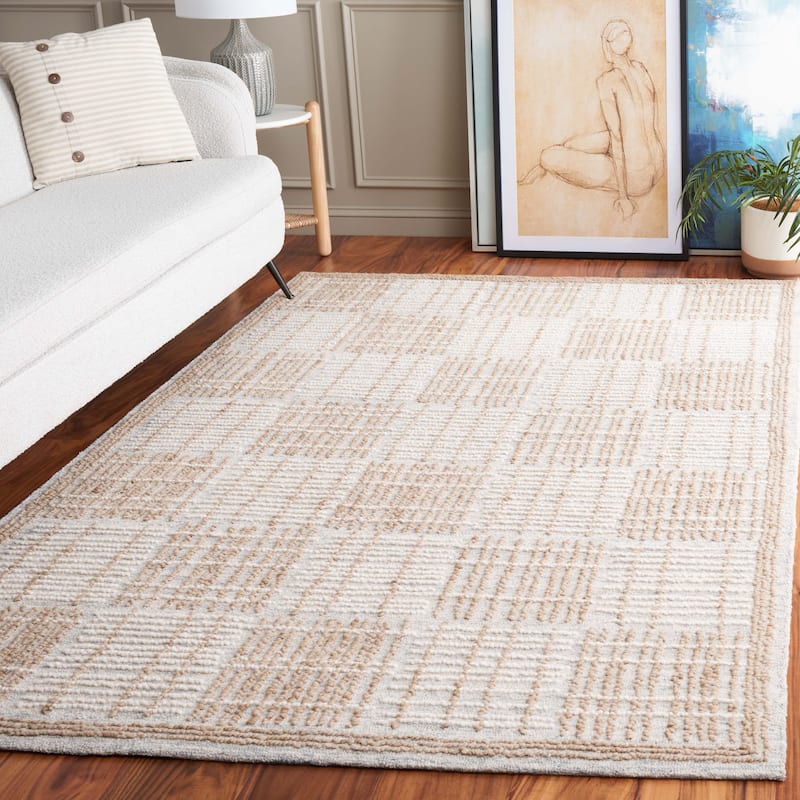 SAFAVIEH Handmade Abstract Anoek Checkered Wool Rug - 5' x 8' - Sage/Taupe