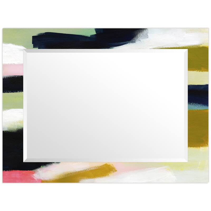 Sunder Rectangular Beveled Wall Mirror on Free Floating Printed Tempered Glass