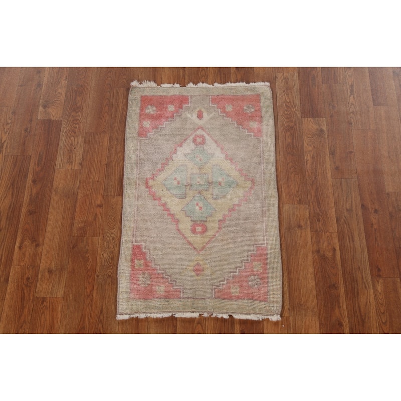 Vegetable Dye Oushak Turkish Oriental Wool Rug Handmade Foyer Carpet - 1'8" x 2'10"