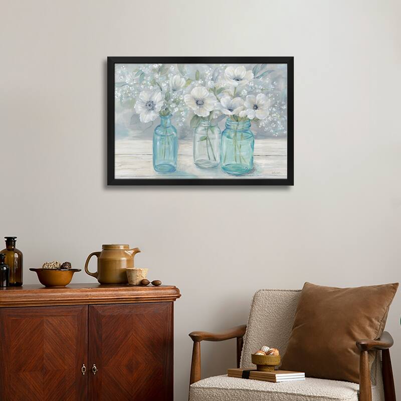 Vintage Jar Bouquet Landscape Premium Framed Poster by Cynthia Coulter