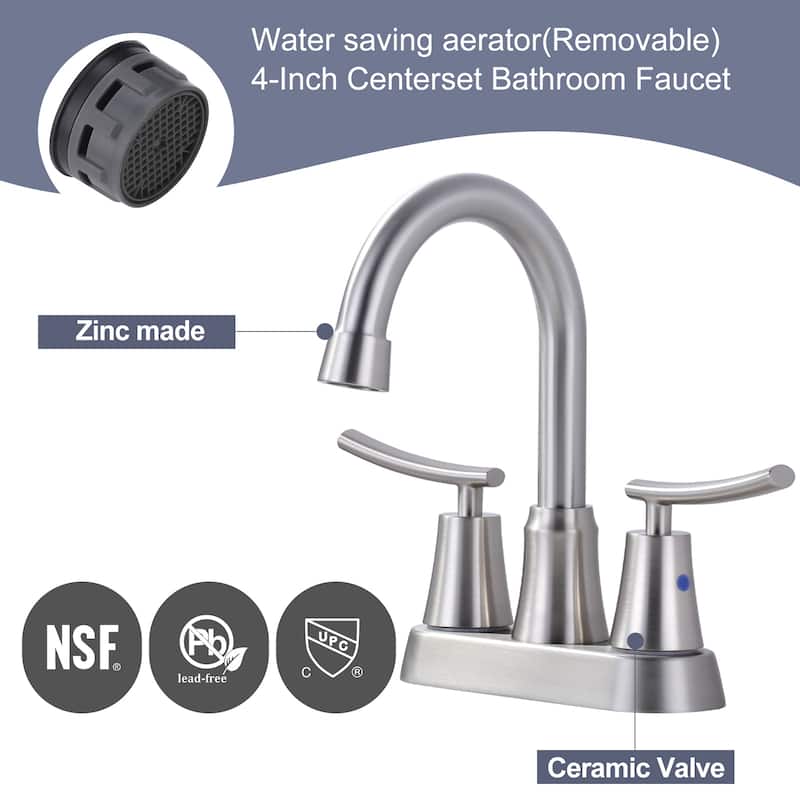 WOWOW 4 in. Double Handle Centerset Bathroom Sink Faucet