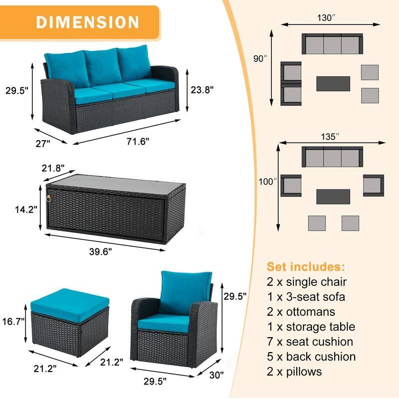 6/7-Piece Rattan Patio Set w/Optional Fire Pit Table – Outdoor Conversation Sectional, Weather-Resistant Wicker Furniture