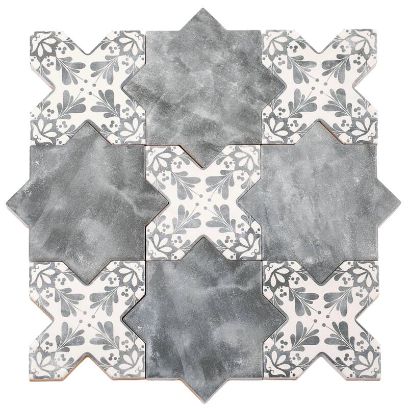 Siena 5" Star with Cross Deco Matte Ceramic Wall and Floor Tile (10.76 sq ft/case) - 54 Pack - Gray