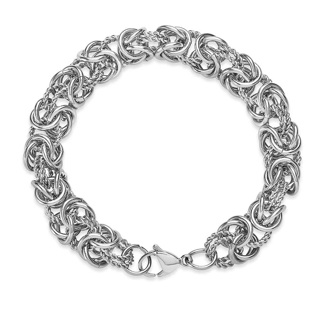 High Polish Intricate Byzantine Stainless Steel Bracelet