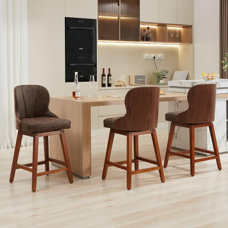 XINMICS 26 Inches Counter Height Bar Stools, Swivel PU Leather Bar Stools with Bentwood Backs, Set of 2/3 - N/A
