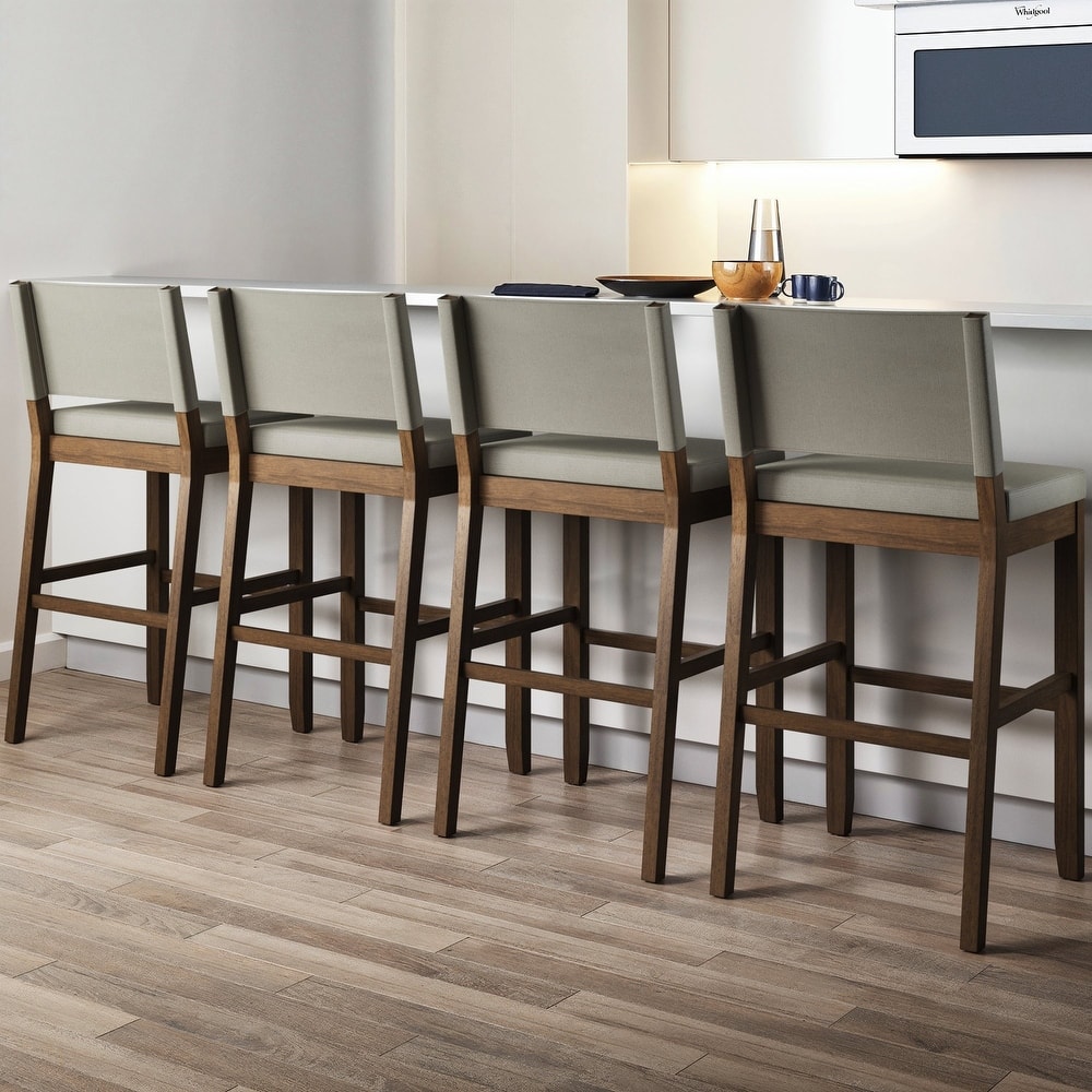 Nathan James Linus Modern Upholstered Bar Stool with Back and Solid Rubberwood Legs