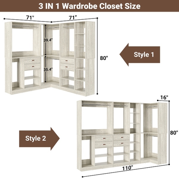 79'' - 110'' Freestanding Corner Closet System, Reversible