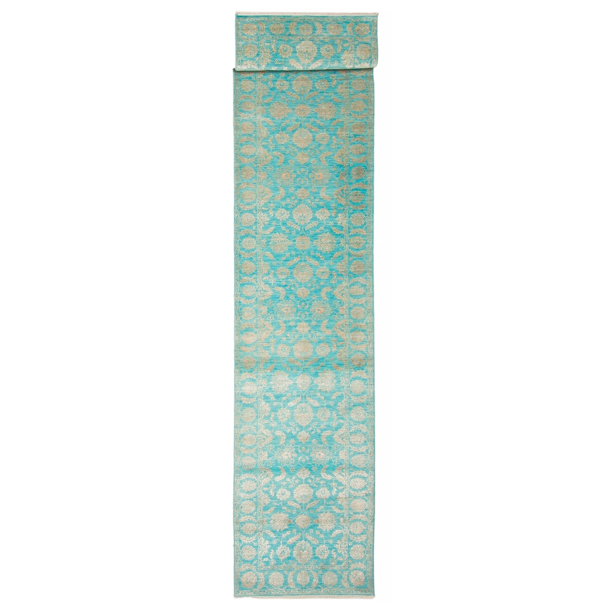 ECARPETGALLERY Hand-knotted Heritage Turquoise Silk, Wool Rug - 2' 7" x 14'
