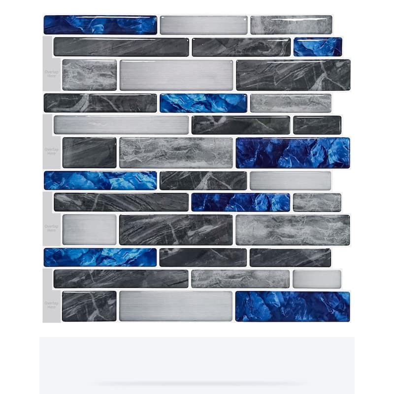 Art3d 12"x12" Vinyl Peel and Stick Backsplash Tile (10-Pack) Marble blue&Gray