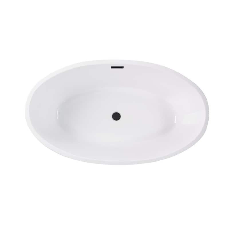 Vanity Art 55" Freestanding Acrylic Soaking Bathtub with Slotted Overflow & Pop-up Drain