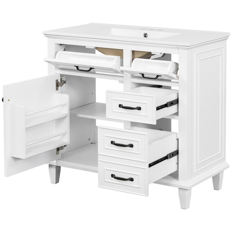 Roomfitters 36" Bathroom Vanity with Sink, Solid Wood Frame, 2 Flip Drawers & Soft-Close Cabinet with Door Rack