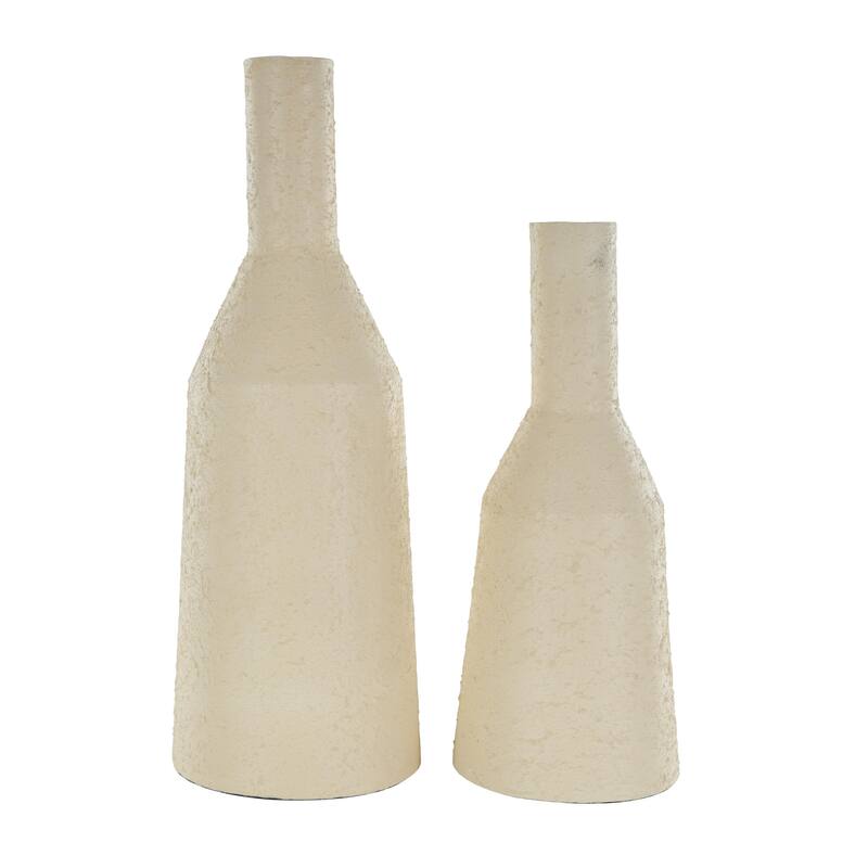 Metal Fluted Distressed Textured Decorative Vase - Set of 2 Cream - Roche River Decor