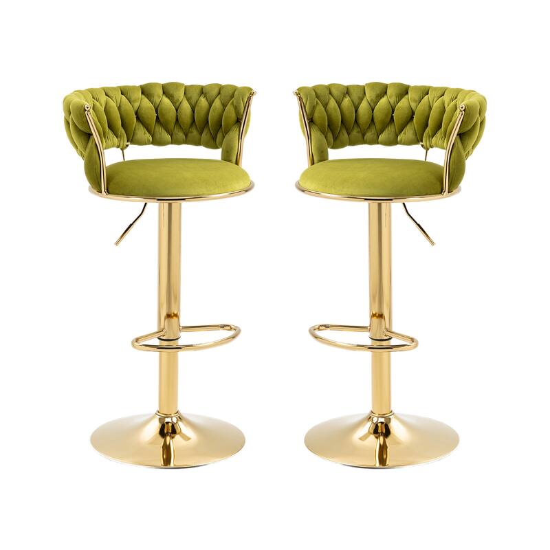 HOMEFUN Velvet Adjustable Height Swivel Armless Bar Stools With Golden Footrest(set of 2)
